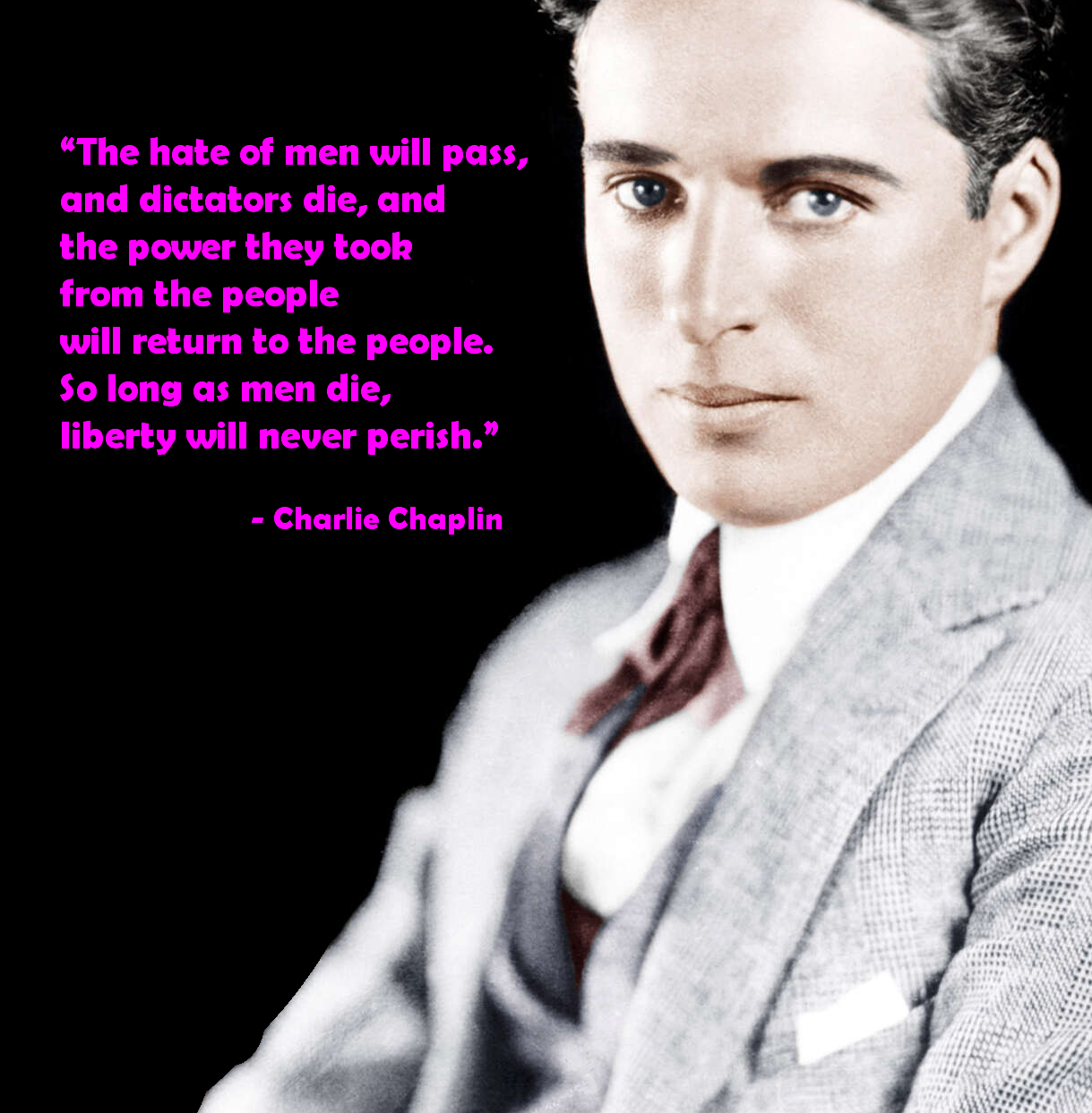 This meme is a humorous image featuring a photo of Charlie Chaplin, a famous actor and comedian, with a quote overlayed on top. The quote, attributed to Charlie Chaplin, reads: "The only thing that keeps me going is that I find my happiness in making others happy." However, this is a misquote. The actual quote from Charlie Chaplin is "The way to get started is to quit talking and begin doing. Any small change is a step in the right direction."